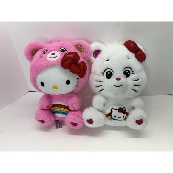 Pair of 2023 Care Bears Sanrio Hello Kitty & Friends Cheer Bears Plush Stuffed - Picture 1 of 13